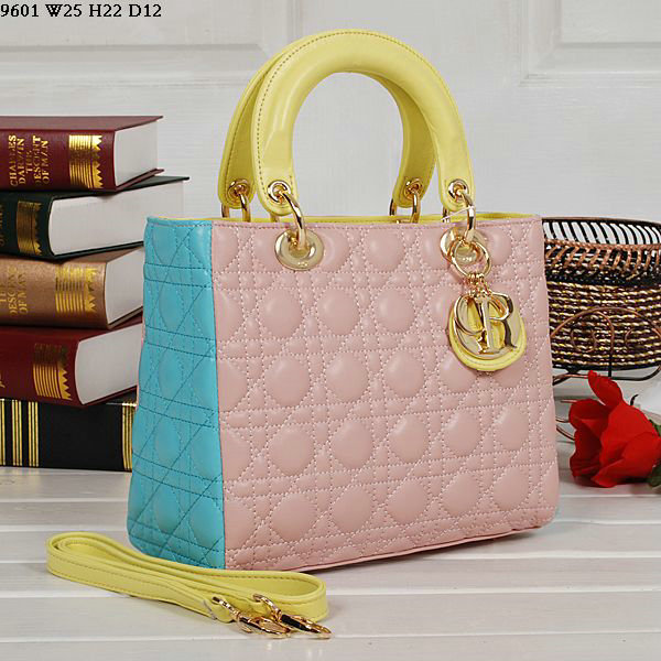 jumbo lady dior lambskin leather 6325 pink&blue&yellow - Click Image to Close